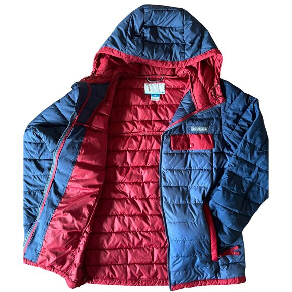 Columbia Men’s Lightweight Puffer Jacket Size M | Navy Red Hooded Insulated Coat - Picture 9 of 12